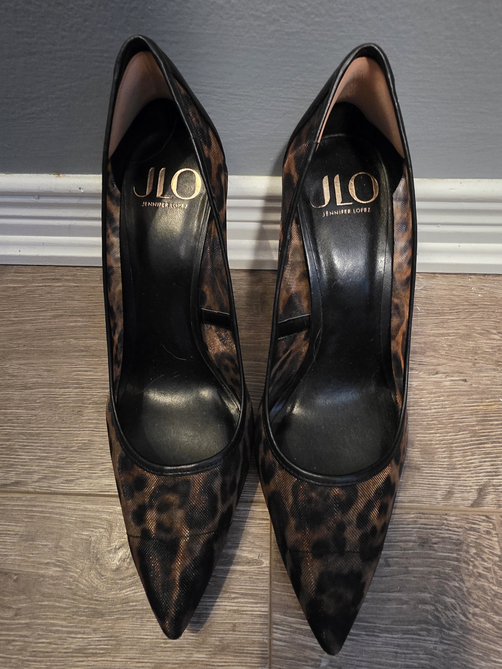 JLO Jennifer Lopez Y2K Leopard Mesh Pointed Toe Stiletto Pumps 9 - Picture 2 of 8